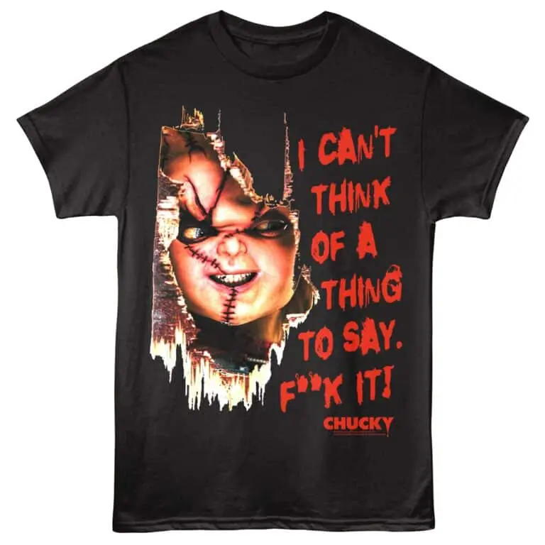 Horror Chucky T-shirt featuring iconic character with scary design for horror fans and Halloween costumes.