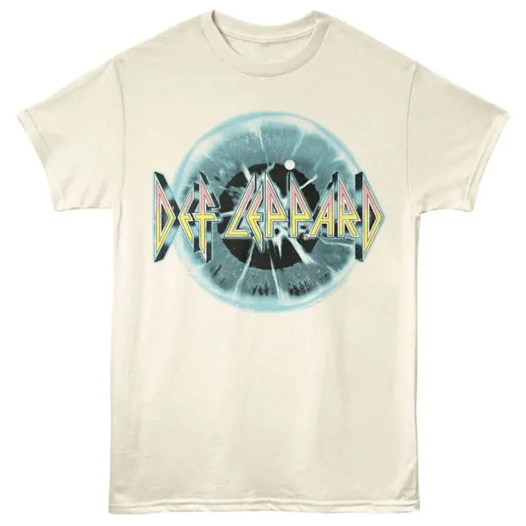 Graphic Def Leppard band logo on vintage style T-shirt, perfect for rock music fans.