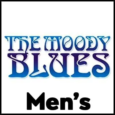 Vintage Moody Blues band logo men's T-shirt for music fans and vintage rock apparel.