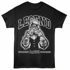 Neon style graphic T-shirt featuring Popeye character and "Legend" text for stylish streetwear.