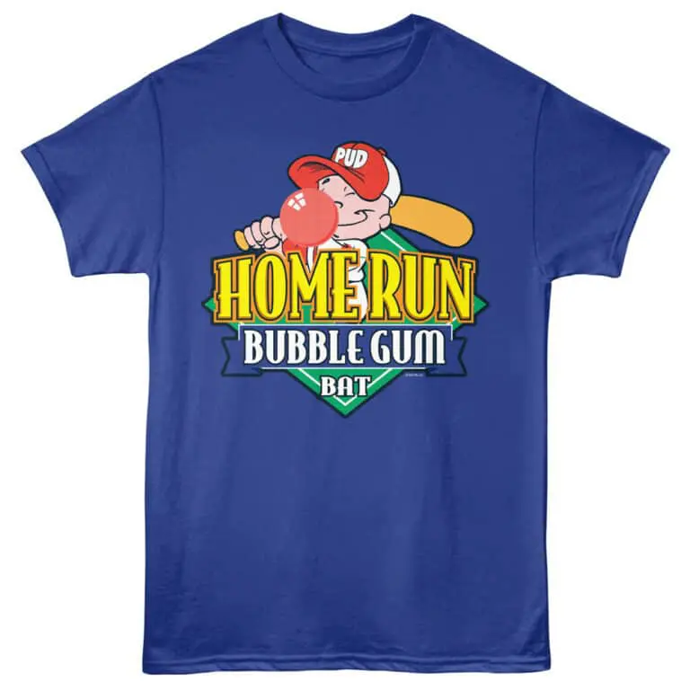 Colorful kids' T-shirt featuring Baseball character with bubble gum and text design. Perfect for sports fans and casual wear.