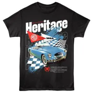 Vintage car graphic with racing design and bold text on black tee.