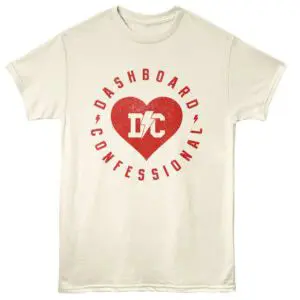 Graphic t-shirt featuring a heart design with social media-inspired logo, perfect for skateboarding fans.