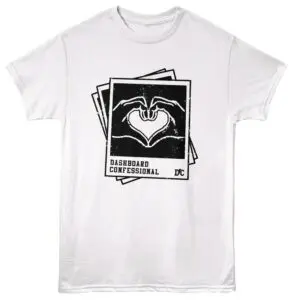 Hand-drawn style T-shirt with heart and hands illustration, casual streetwear for love and positivity.
