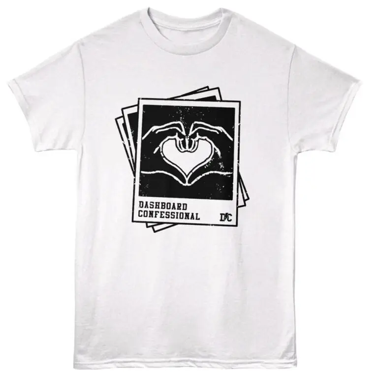 Hand-drawn style T-shirt with heart and hands illustration, casual streetwear for love and positivity.