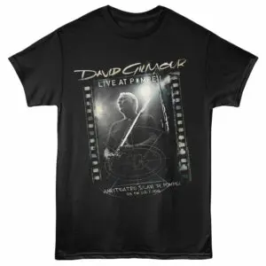 Vintage David Gilmour live concert t-shirt celebrating his performance at Pompeii.