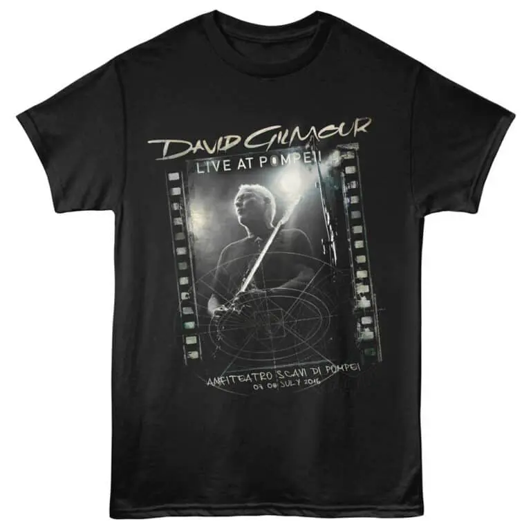 Vintage David Gilmour live concert t-shirt celebrating his performance at Pompeii.