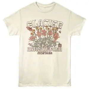 Vintage Glacier National Park Montana graphic tee. Soft, stylish, perfect for outdoor enthusiasts and nature lovers.