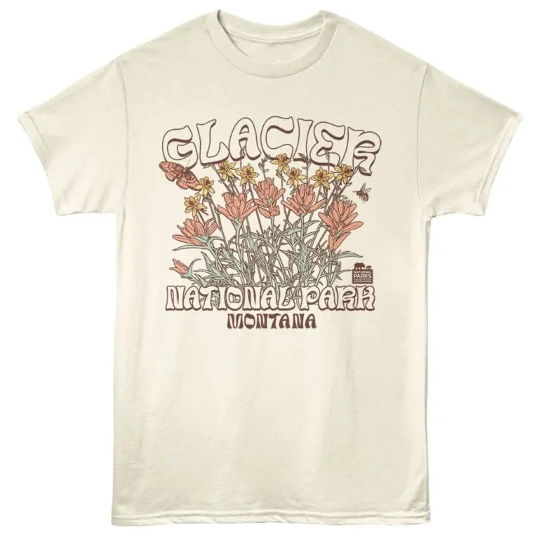 Vintage Glacier National Park Montana graphic tee. Soft, stylish, perfect for outdoor enthusiasts and nature lovers.