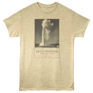 Vintage Yellowstone National Park T-shirt with volcanic eruption graphic, perfect for nature lovers.