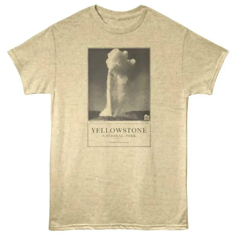 Vintage Yellowstone National Park T-shirt with volcanic eruption graphic, perfect for nature lovers.