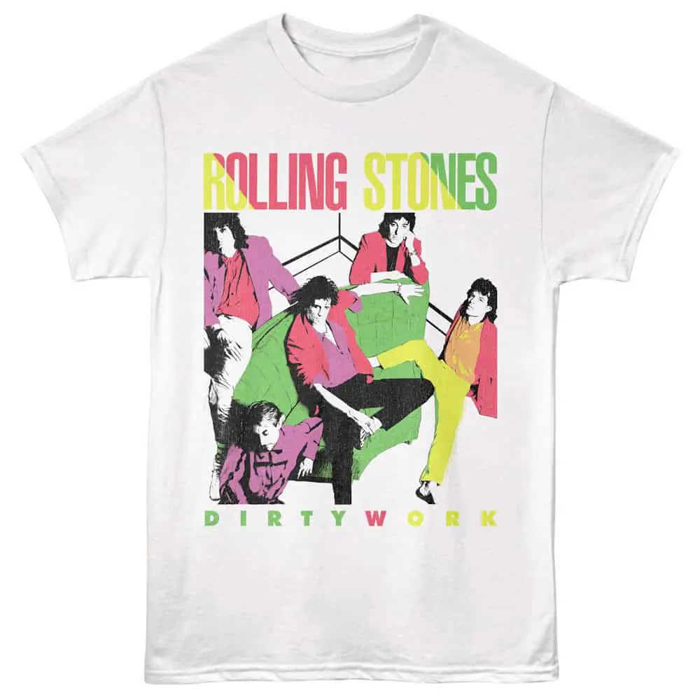 Colorful Rolling Stones band graphic tee for music fans and rock enthusiasts.