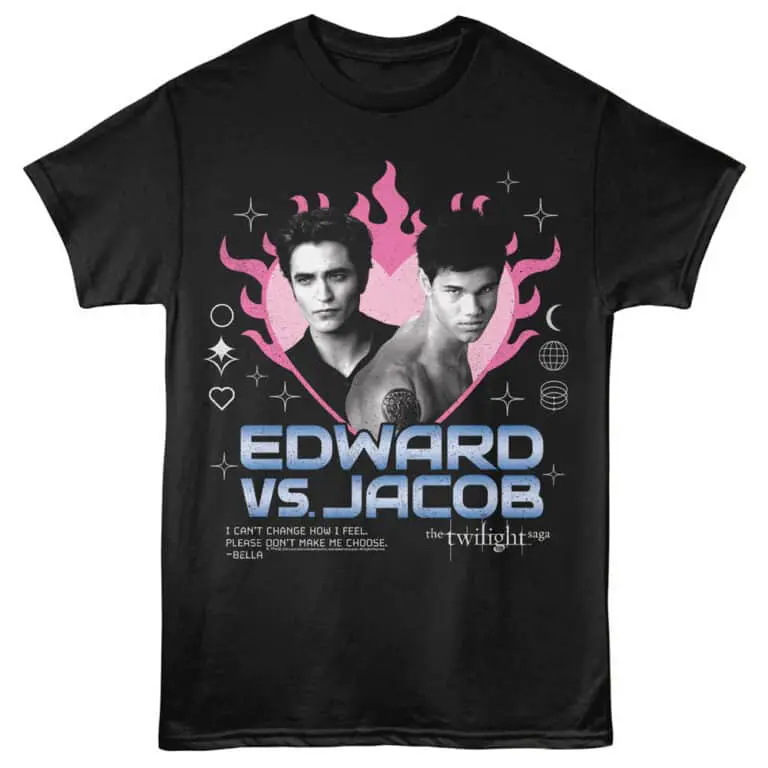 Twilight Edward and Jacob graphic tee with vintage aesthetic, perfect for Twilight fans.