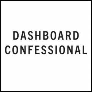 A minimalist black and white "Dashboard Confessional" T-shirt graphic for music fans.