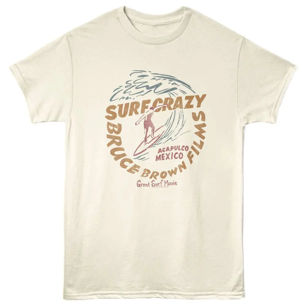 Vintage surf T-shirt with wave and surfer design from Acapulco Mexico. Perfect for surf lovers and beach enthusiasts.