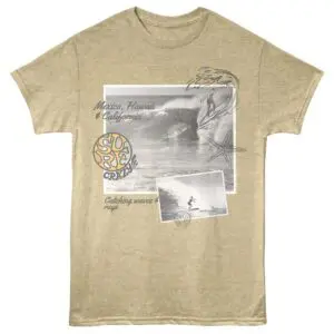Beach surfing t-shirt with ocean waves and surfing theme for summer wear.