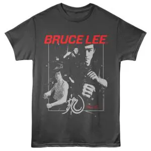 Bruce Lee logo T-shirt with martial arts legend graphic and signature design.