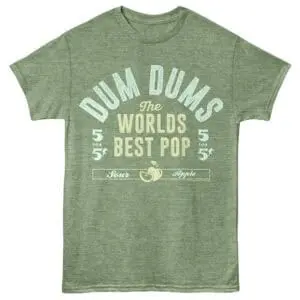Vintage inspired green tee with humorous "Dumb Dums" pop design, perfect for casual or retro style.