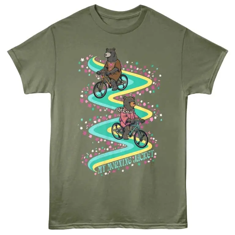 Adorable bears riding bicycles on a colorful trail with "My Morning Habit" text, perfect for casual wear.