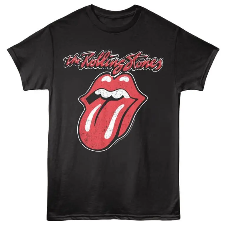 Classic Rolling Stones logo t-shirt featuring the tongue and lips graphic, perfect for music fans.