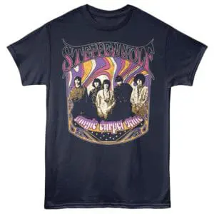 Psychedelic Steppenwolf band t-shirt with vintage graphic design and 1960s rock style.