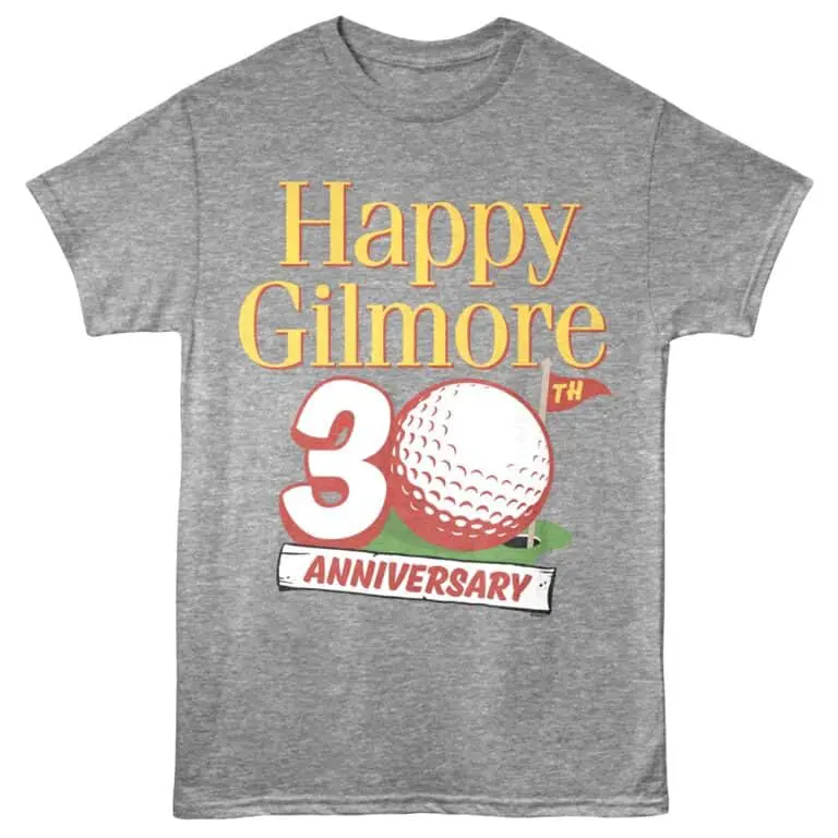 Custom "Happy Gilmore" golf movie 3rd anniversary T-shirt in gray. Perfect gift for golf fans and movie buffs celebrating milestones.