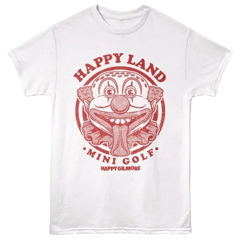Clown face with big nose, tongue out, mini golf theme, Happy Gilmore, retro sports tee.