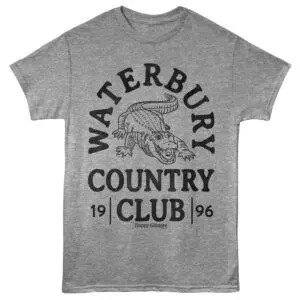 A gray T-shirt with a crocodile graphic and "WhataTerry County Club" text, ideal for country style and casual fashion.