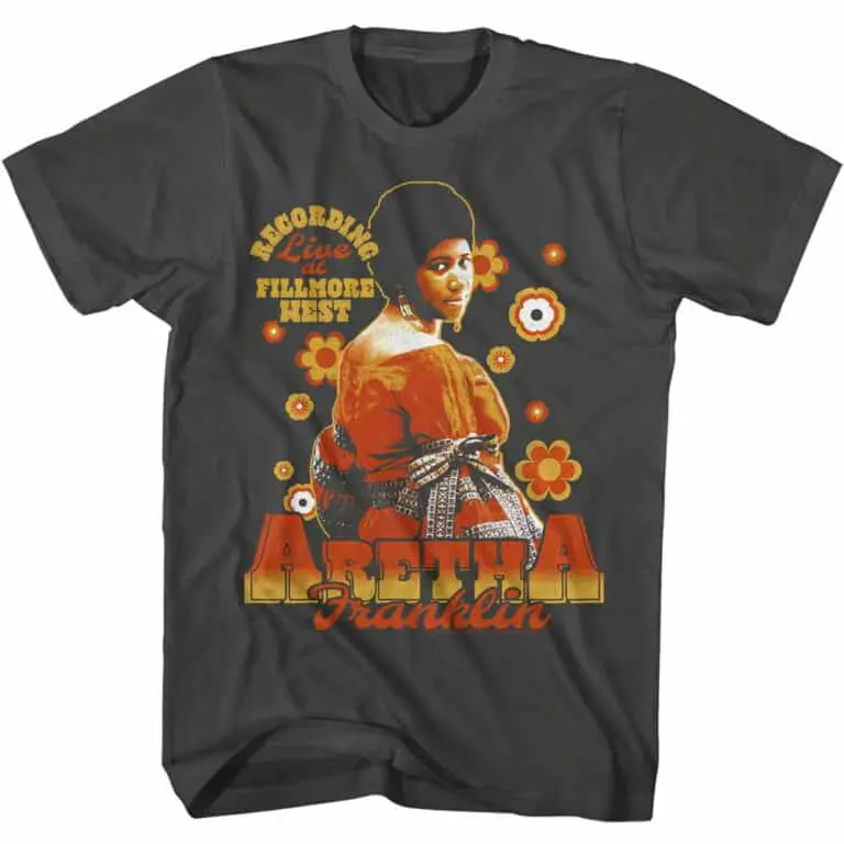 Vintage-inspired black graphic tee featuring Fredericka from Fallyore West with floral accents. Effective for streetwear fans and retro fashion.