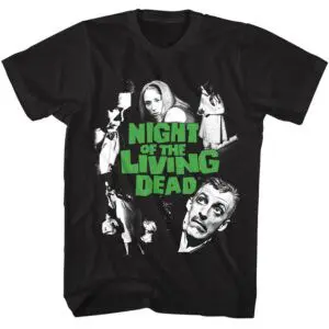 Horror movie themed T-shirt with "Night of the Living Dead" graphic, perfect for fans of classic zombie films.