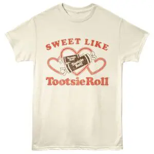 Fun vintage style Tootsie Roll graphic t-shirt for candy lovers and retro fashion fans.