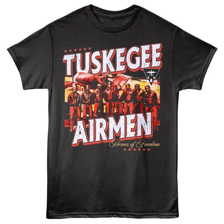 Vintage Tuskgee Airmen Heroes of Freedom graphic tee for aviation and military history fans.