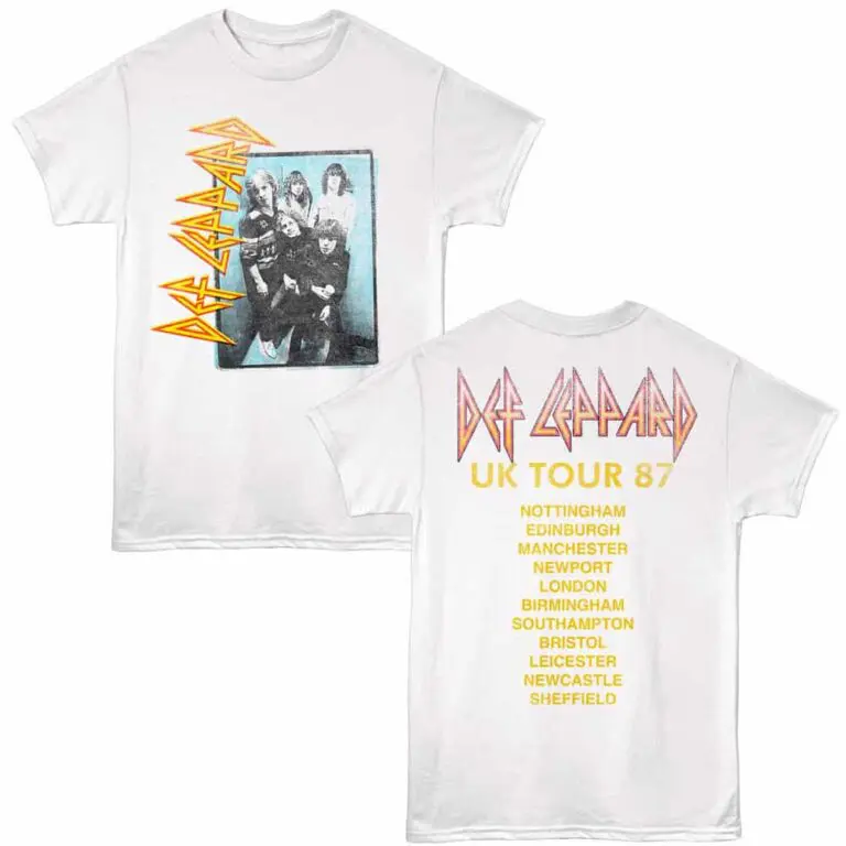 Def Leppard UK Tour 1987 Cities Men's T Shirt White