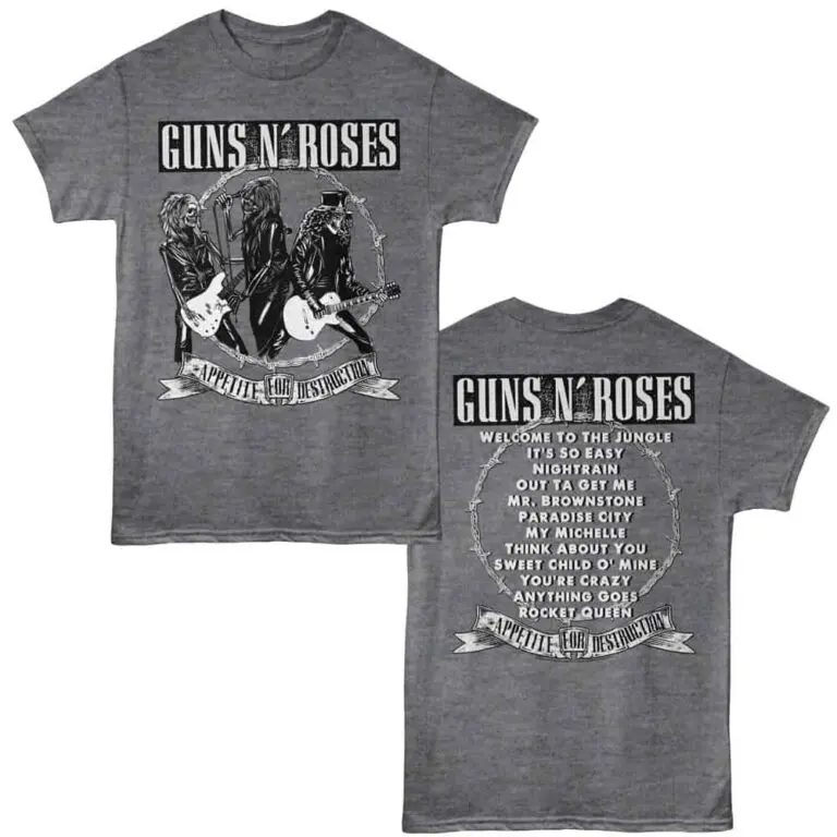 Guns N Roses Appetite For Destruction Tracklist Men's T Shirt Charcoal Heather