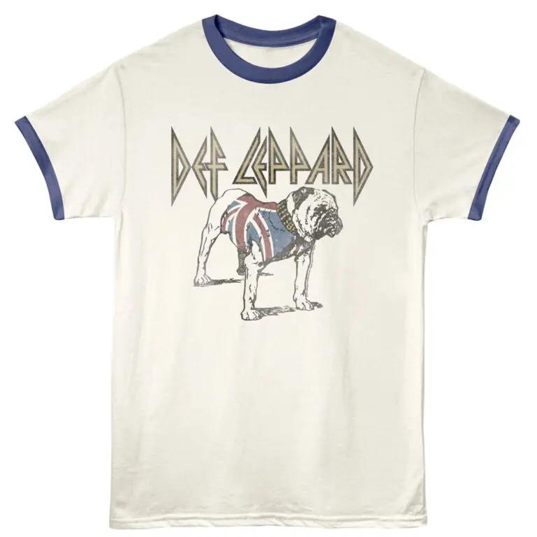 Def Leppard British Bulldog Ringer T Shirt Ivory