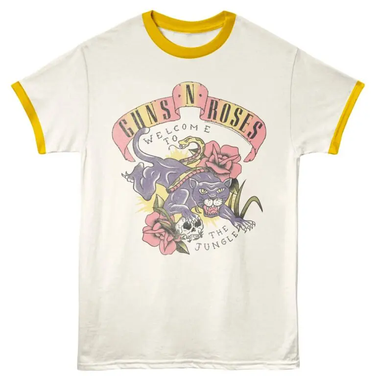 Guns n Roses Welcome to the Jungle Tattoo Ringer T Shirt Ivory