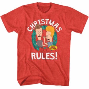 Funny Christmas humor T-shirt with cartoon characters Beavis and Butt-Head.