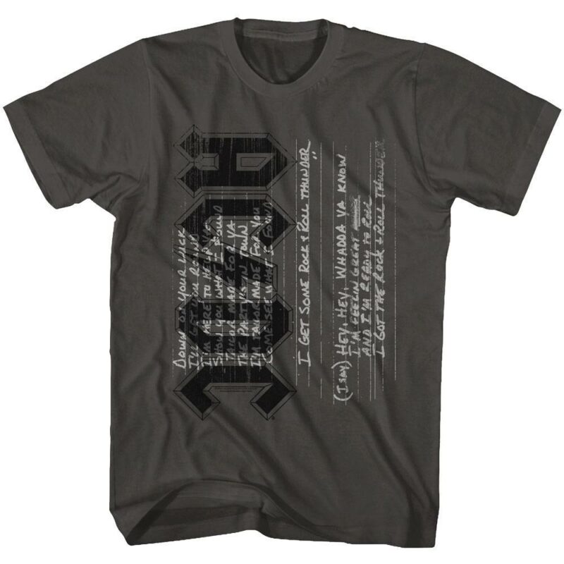 ACDC Rock & Roll Thunder Lyrics Men’s T Shirt