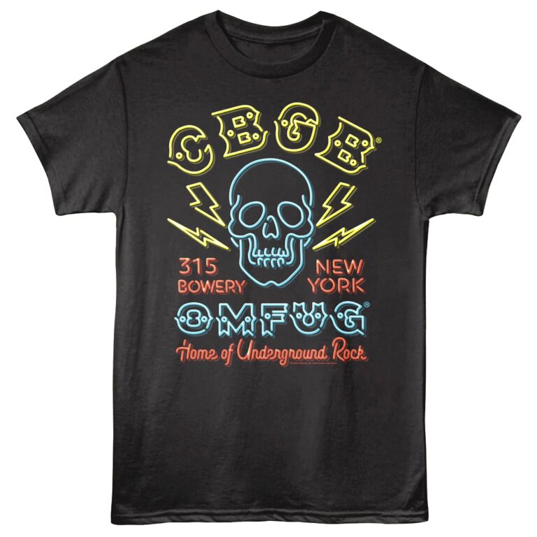 CBGB OMFUG Skull Neon Sign Men’s T Shirt