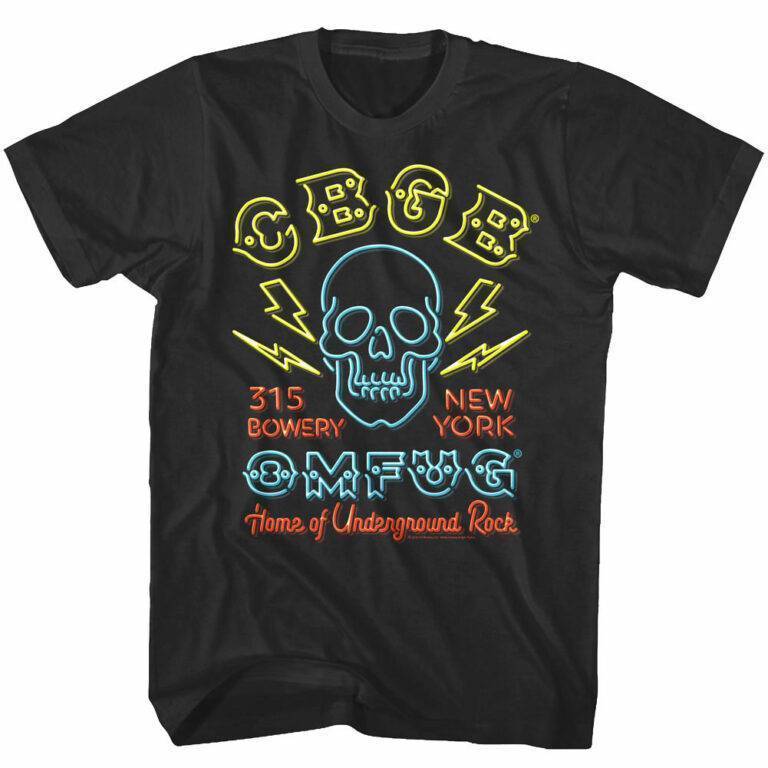 CBGB OMFUG Skull Neon Sign Men’s T Shirt