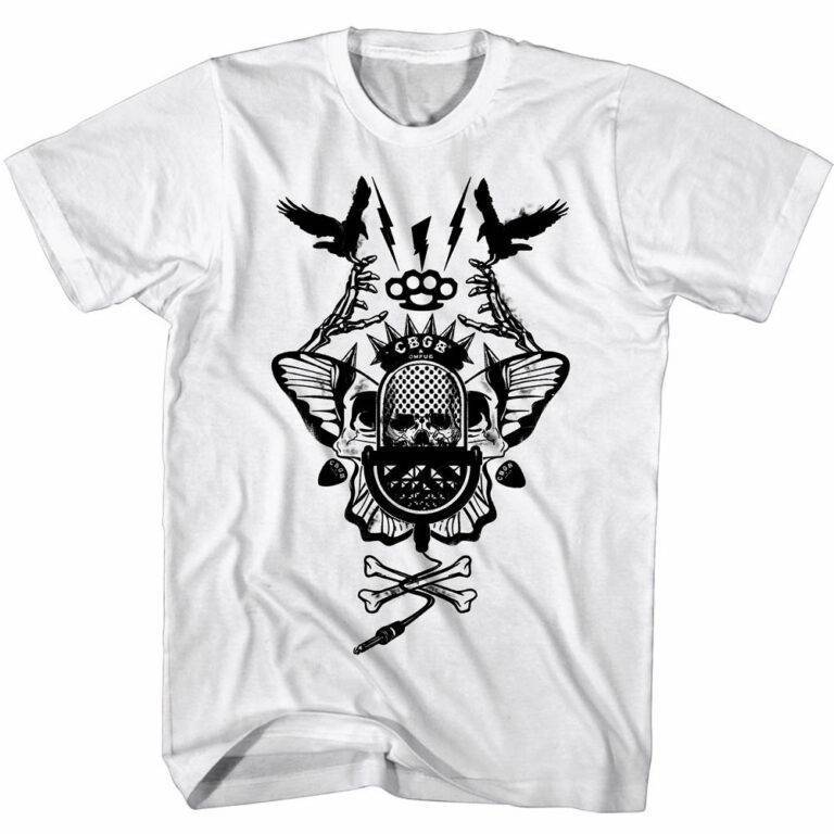 CBGB OMFUG Skull Microphone Butterfly Men’s T Shirt