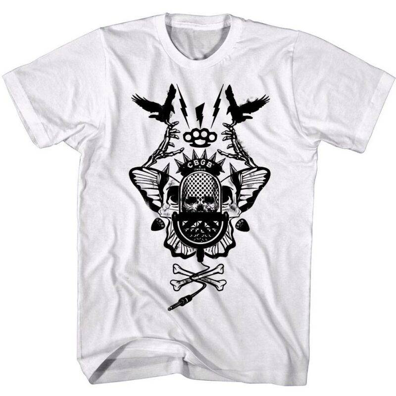 CBGB OMFUG Skull Microphone Butterfly Men’s T Shirt