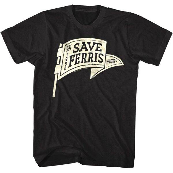 Ferris Bueller’s Day Off SAVE FERRIS Pennant Men’s Black T Shirt