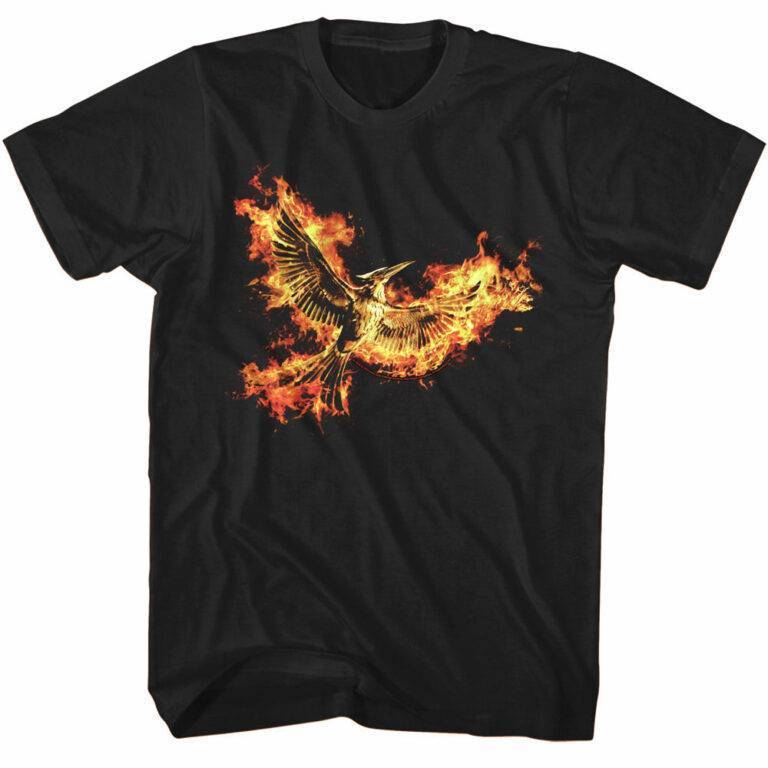 Hunger Games Mockingjay Pt 2 Flaming Logo Men’s T Shirt