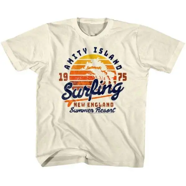 Jaws Amity Island Surfing Sunset Kids T-Shirt