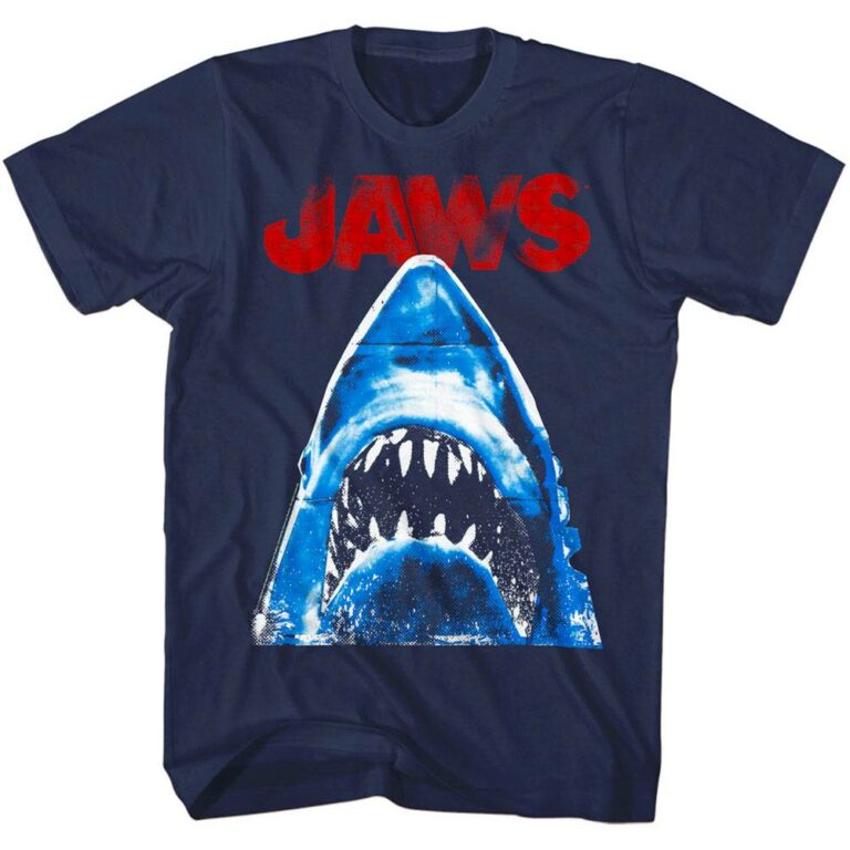 Jaws Halftone Shark Attack Men’s T Shirt