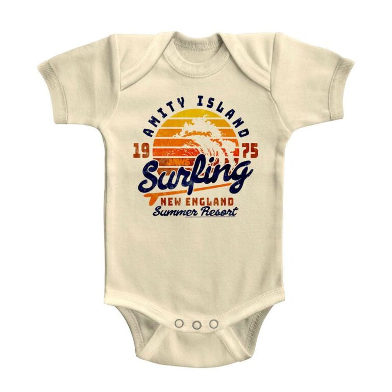 Jaws Amity Island Surfing Sunset Baby Onesie