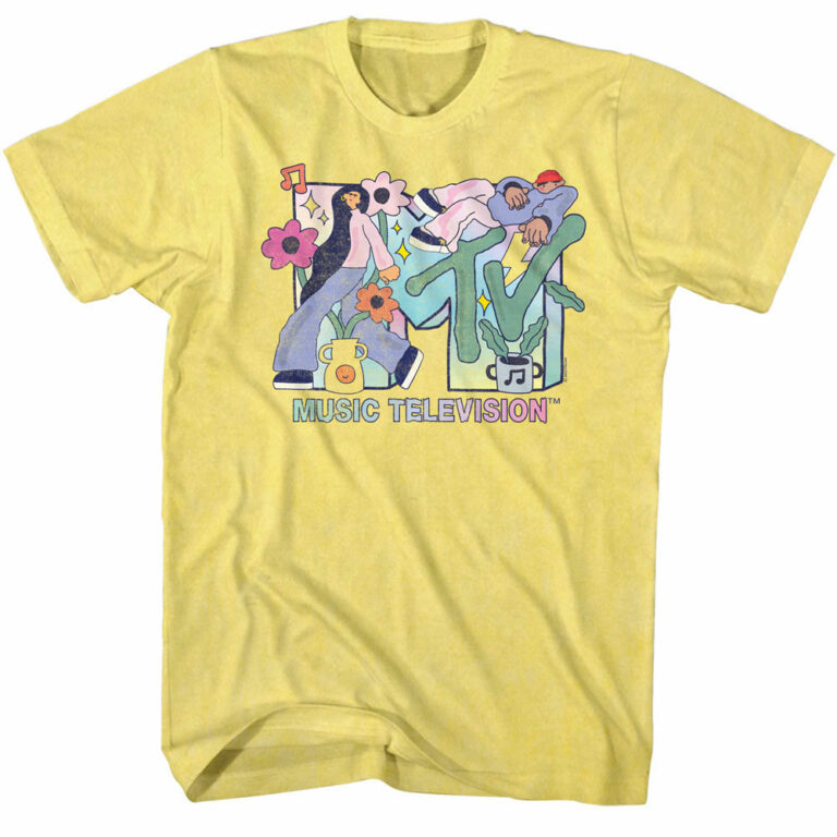 MTV Retro Cartoon Men's T Shirt Yellow Heather