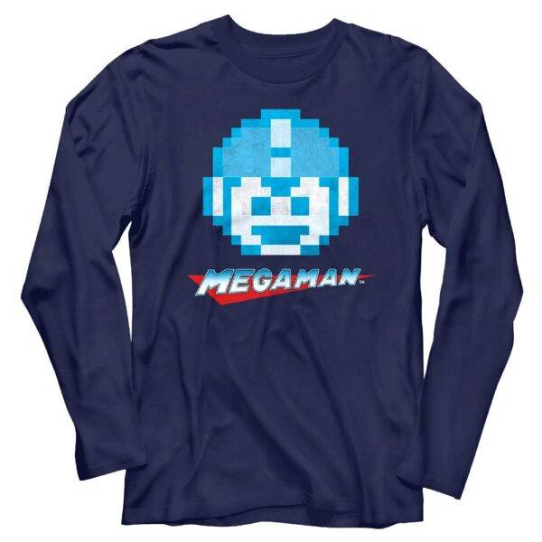 Megaman Pixel Face Long Sleeve T Shirt