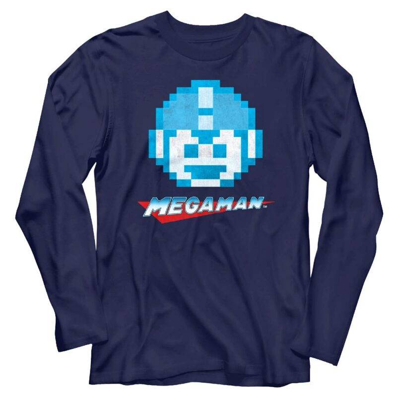 Megaman Pixel Face Long Sleeve T Shirt